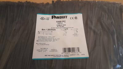 Panduit® PLT2I-M0 1000 stuks Tyreps Tussendoorsnede, 8,0? (203mm) lengte. Voor gebruik binnen en buiten, gemaakt van weerbestendig nylon 6.6, zijn zwart van kleur en worden geleverd in verpakkingen van 1000.