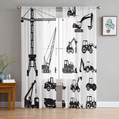 Auto Voertuig Verkeersbord Transparant Gordijn Voor Woonkamer Slaapkamer Keuken Modern Tule Raambekleding Huisdecoratie 135W x 114H(cm)