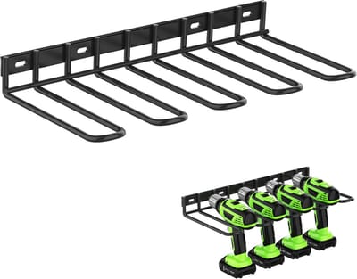 Gereedschapsopslag - Opbergrek - Wandhouder - Gereedschapsrek - Gereedschapshouder - 4 Sleuven - Voor 4 Elektrisch Gereedschap - Gereedschapsopslag En Organisatie - Organizer Voor Garage, Gereedschapsruimte - 1 Stuks - Metaal - Zwart