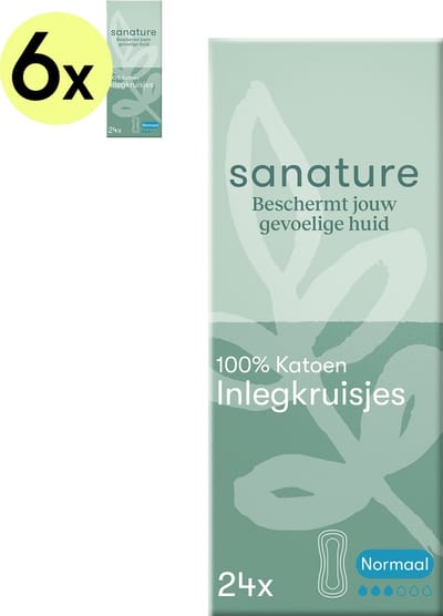 Sanature 100% katoenen - Inlegkruisjes Normaal - 6 x 24 stuks - Natuurlijk & voor de gevoelige huid