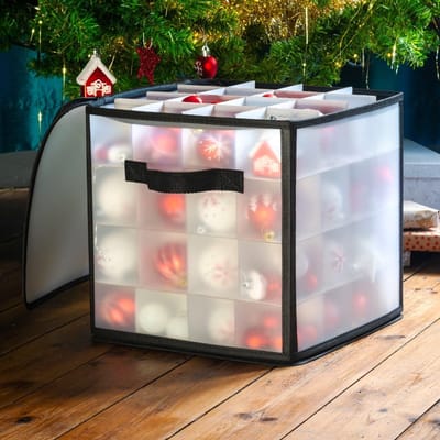 Famanu - Transparante opbergdoos voor kerstballen, kubussen met scheidingswanden, kan tot 64 ballen opbergen, opvouwbare container voor kerstversiering en decoraties, 30 x 30 cm (transparant)
