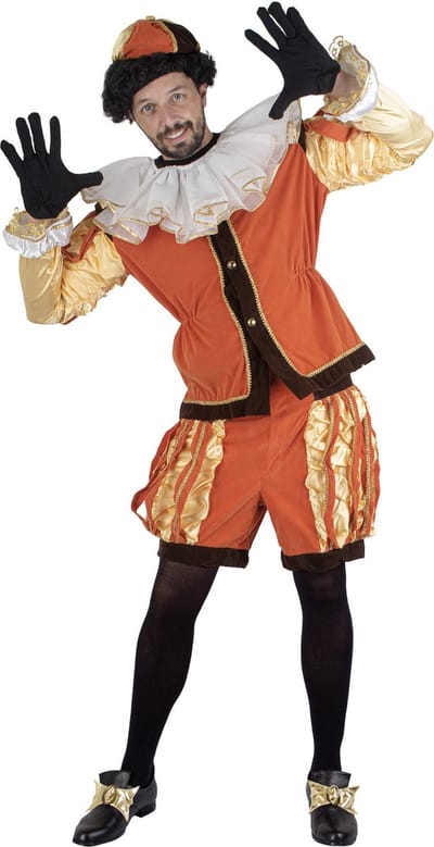 Luxe Pieten kostuum. oranje geel  Maat 56/58. Incl baret en kraag