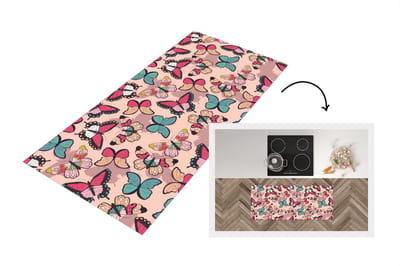 Keukenloper - Loper keuken - Vlinder - Roze - Blauw - Design - 120x50 cm - Keukenloper vinyl