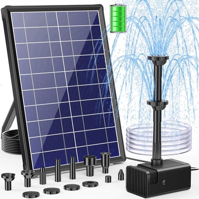 POPOSOAP 8 W Solar Fontein voor Buiten met 3600 mAh Batterij, Droogloopbeveiliging en Stabiele Spuitstraal, Solar Fontein voor Vijver, Vogelbad en Tuinwaterpartij
