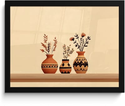 Poster in lijst - Fotolijst 40x30 cm - Posters - Vazen - Bloemen - Bladeren - Minimalistisch - Posterlijst zwart - Decoratie - Wanddecoratie woonkamer - Muurdecoratie slaapkamer