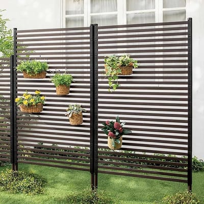 Buiten privacy schermen vrijstaand, buiten metalen privacy patio scherm paneel, perfect om vuilnisbakken te verbergen, gegalvaniseerde stalen buis en PE coating lamellen(90x180cm(35.43x70.86in))