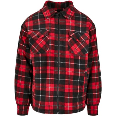 Urban Classics Plaid Teddy Lined Shirt Jacket Tussenseizoensjas zwart-rood M