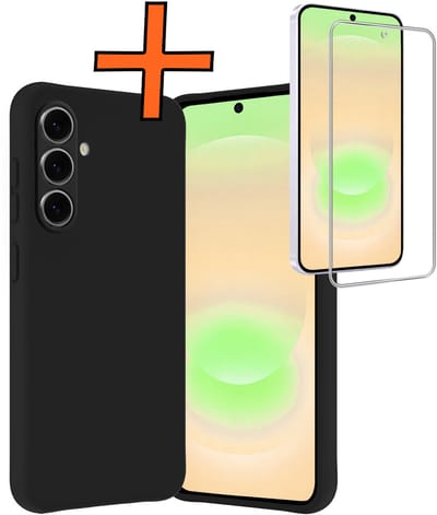 Hoes - Met Screenprotector - Geschikt voor Samsung Galaxy A37 - Sterk & Shockproof - Back Cover - Siliconen Case - Telefoon Hoes - Zwart
