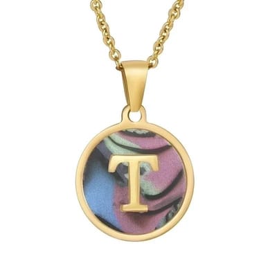 Aramat Jewels | Halskettingen | Stijlvolle Abalone Initiaal Ketting RVS | P | |1,5mm | Staal | Volwassenen | Verkleurd niet