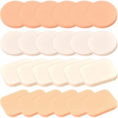 Dailygoods- Make-upsponzen 24 Stuks - Ronde/Vierkante Poederkwasten - Natuurlijke Latex - Voor BB-Crème/Foundation - Nat/Droog Gebruik - Make-up Spons