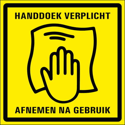 Handdoek gebruiken verplicht sticker 400 x 400 mm