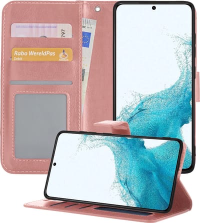 Hoesje - Geschikt voor Samsung Galaxy S22 - Luxe Bookcase - Walletcase Hoes - Portemonnee - Cover - Telefoonhoes - Rosé goud