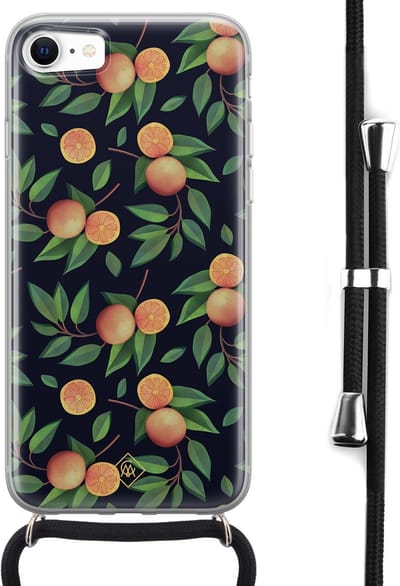 Casimoda® hoesje met koord - Geschikt voor iPhone SE (2020) - Fruit / Sinaasappel - Afneembaar koord - Siliconen/TPU - Multi