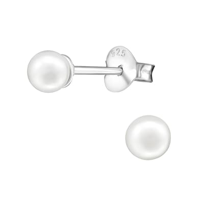 Joy|S - Zilveren parel oorbellen - 4 mm - wit