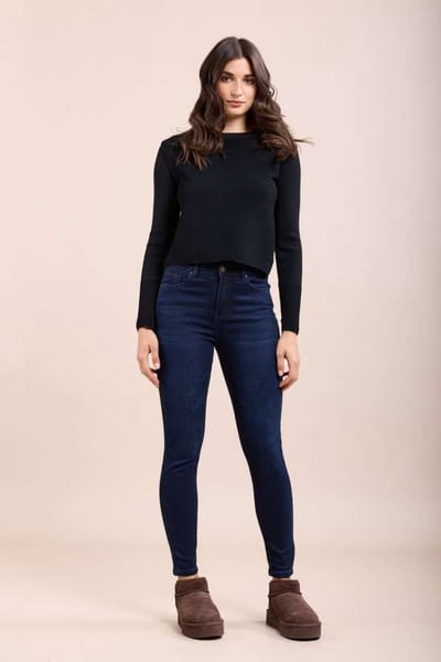 Toxik3 jeans, binnenkant fleece, winter broek, stretch denim, hoge taille, skinny fit, dames S