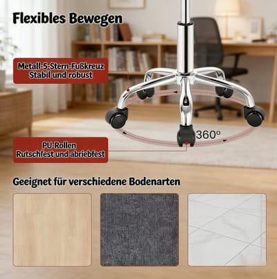STILVORA Bureaustoel Hocker Verstelbaar 360 Draaibaar Met Wieltjes - Ergonomisch Voor Werkplek En Make-up - Fluweel Zwart