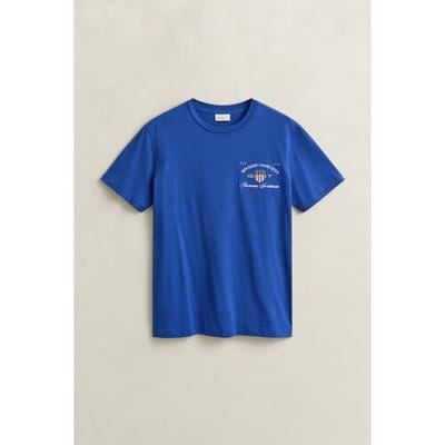 Gant T-Shirt Solid Color Subtle Graphic Shield Short Sleeve Cotton College Blue / male