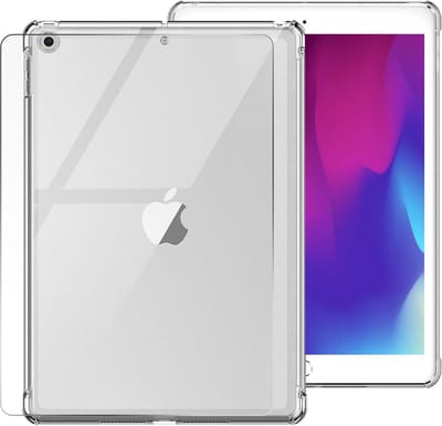 Hoes & Glas Geschikt voor Apple iPad 10.2 inch (9e/8e/7e) - Transparant - Casemania Anti Shock Hybrid Back Cover & Gehard Glazen Screenprotector