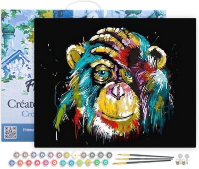 Figured'Art Schilderen op Nummer Volwassenen met lijst - Baviaan Pop-art - Handwerk acrylverf Kit DIY Compleet - 40x50cm Canvas al ingelijst