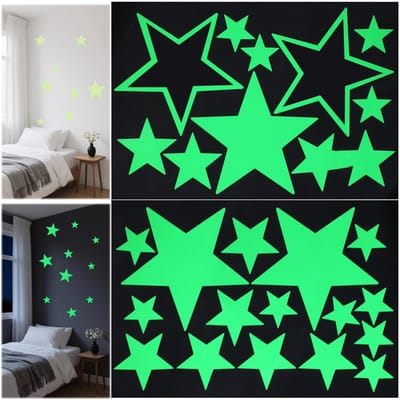 Dailygoods- Sterstickers 27 stuks - Lichtgevende Sterren - Zelfklevend - Fluorescerend Geel - Kinderen - Magisch Nachthemeleffect - Muurstickers