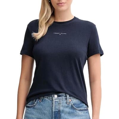 Tommy Jeans T-shirt Tjw Reg Linear Ss Tee Dw0dw21964 C1g Dark Night Navy Dames Maat - S