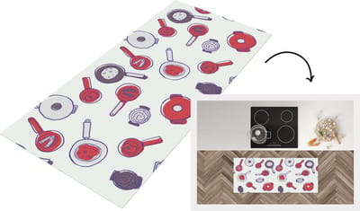 Keukenloper - Loper keuken - Patroon - Koken - Pan - Eten - 120x50 cm - Keukenloper vinyl