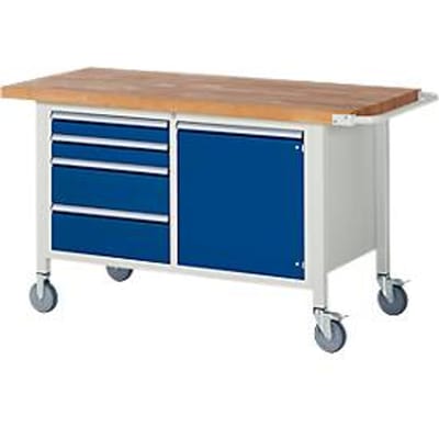 Werkbank serie 8470, verrijdbaar, 4 schuiflades, 1 deur, Breedte 1500
