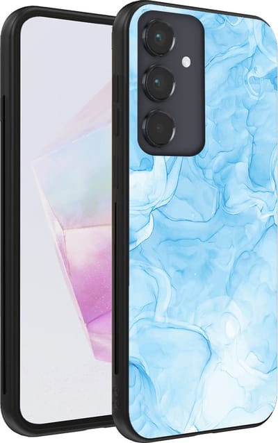 Smartphonica Telefoonhoesje geschikt voor Samsung Galaxy A35 met marmer opdruk - TPU backcover case marble design - Lichtblauw geschikt voor Samsung Galaxy A35
