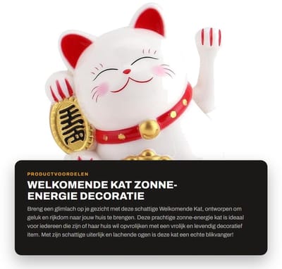 Dailygoods - Welkomende Kat - Zonne-energie Decoratie - Schattig en Geluksbringer - Wit - Auto Decoratie - Perfect voor Thuis - Gelukkige Kat