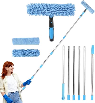 Telescopische Ruitenwisser Set 4 m - 2-in-1 Ramenreiniger voor Hoge Ramen, Badkamer en Auto, Ideaal voor Binnen en Buiten