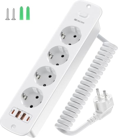 Inschuifbaar stopcontact - Meervoudig stopcontact - Apparaten opladen - 4 stopcontacten 2 USB - 2 meter kabel - Wit