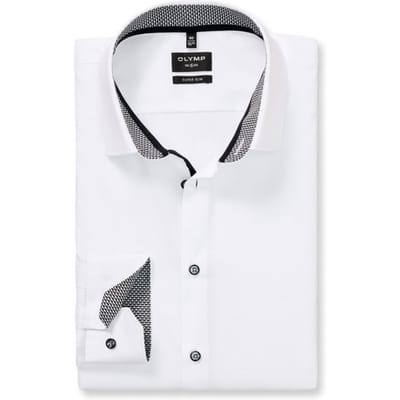 OLYMP No. Six super slim fit overhemd - wit (zwart contrast) - Strijkvriendelijk - Boordmaat: 36