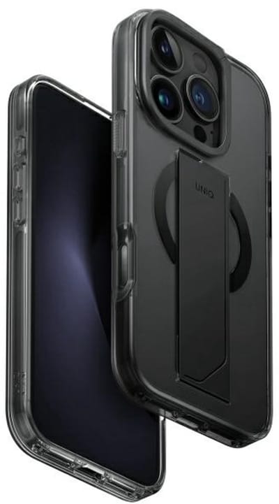 Coque chargeur UNIQ Heldro Max pour iPhone 16 Pro 6,3  Magclick noir/vapeur fumée