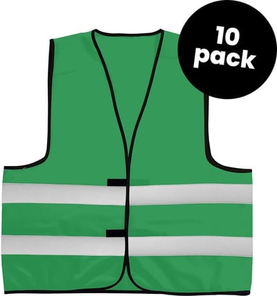 10-pack Veiligheidshesjes kinderen - Veiligheidsvesten kind - Groen - Maat XS (3-7jaar) - Hesjes veiligheid verkeer