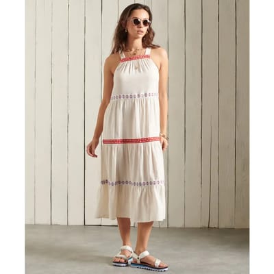 Superdry Sleeveless Embroidered Jurk Beige S Vrouw