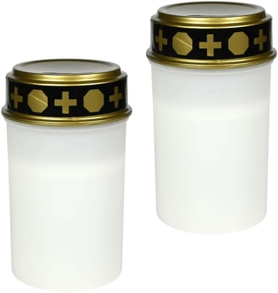 Benson Grafkaars/gedenklicht - 2x - LED licht - wit - waterbestendig - op batterijen - D6,5 x 12 cm