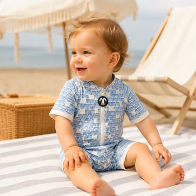 Ducksday - zwempakje voor baby en peuter - unisex - eendelig - met rits - UV-werend UPF50+ - Manta - Blauw - 1 jaar