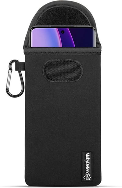 MobyDefend Hoesje - Geschikt voor Motorola Edge 40 - Neopreen Pouch Met Karabijnhaak - Insteek - Riemlus - Zwart