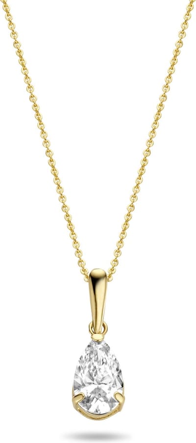 New Bling 9NBG-0239 – 14 Karaat Gouden Ketting met Druppel Hanger – Zirkonia – Verstelbaar 39 + 3 + 3 cm – Cadeau voor Dames