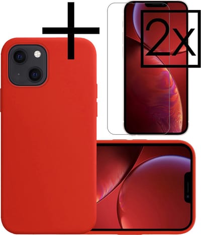 Hoesje - Met 2x Screenprotector - Geschikt voor Apple iPhone 14 - Sterk & Shockproof - Back Cover - Siliconen Case - Telefoon Hoes - Rood