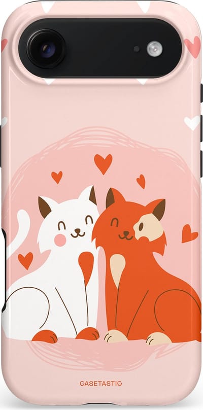 Casetastic hoesje geschikt voor Apple iPhone Air - MagSafe - Dubbellaagse bescherming - Romantische Katten Liefde - Fashion Case - Zand Perzik Wit Lichtroze