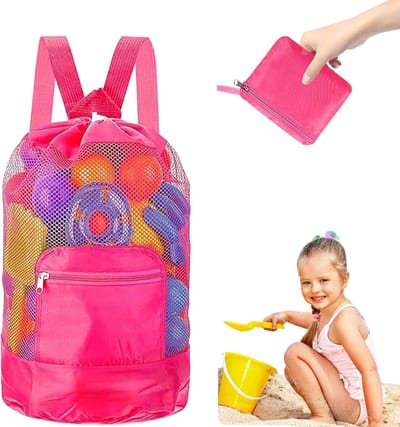 SnelShoppen - Sand Toy Bag - Grote Mesh Rugzak voor Kinderen - Herbruikbare Vouwbare Strandtas - Ideaal voor Zand- en Water Speelgoed - Familie Vakant