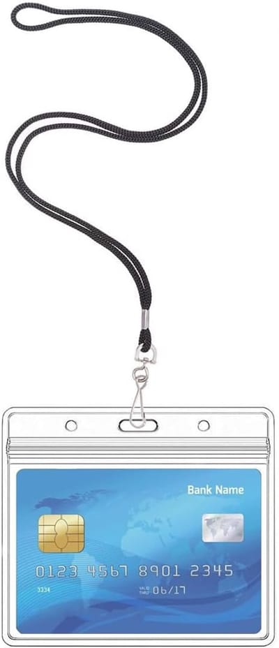 ID Kaarthouder Set - Naamkaartjes Houders - Veilig Documenten Bewaren - Waterdichte Ritssluiting - 9.5 x 6 cm - Met Lanyard
