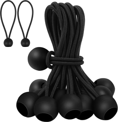 30 elastische koorden, 10 cm lang - met kogelgewrichten - zwart - stevige rubberen spanners - voor het vastzetten van zeilen, kampeertenten, bagagekabels en luifels.