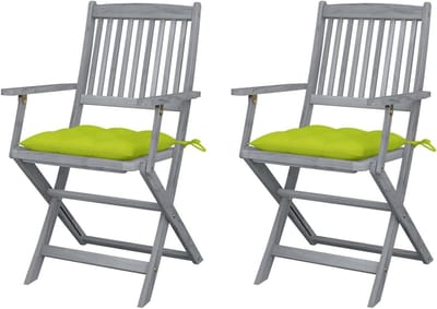 Tuinstoelen met kussens - Houten klapstoelen - Buiten dineren - Inklapbaar ontwerp - 54 x 57 x 91 cm