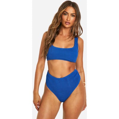 boohoo Dames Premium Crinkle High Waisted Bikini Slip | Marineblauw | Maat: 34