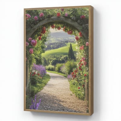 Wandlamp 70x100 cm - Oplaadbaar - Doorkijk - Tuinboog - Bloemen - Natuur - Pad - Wandlampen binnen woonkamer - Slaapkamer lamp - Decoratieve nachtlamp - Vloerlamp draadloos