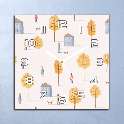 Coloray Wandklok - Een wandeling in het park Glazen Klok - 30x30 cm - Geel Wandklok - Wandklok Vierkant - Wandklok Scandinavisch - Wandklokken Woonkamer - Stille Wandklok