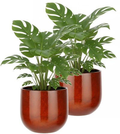 Mica Decorations Plantenpot/bloempot - 2x - terra bruin - D29/H25 cm - keramiek - speels licht gevlekt patroon
