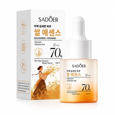 SADOER 70% Rijst Essence Serum | Hydraterend Gezichtsserum | Whitening & Verhelderend | Anti-aging Serum | Koreaanse Huidverzorging | Niacinamide & Ceramide | Rijst Extract Serum | Huidverzorging Droge Huid | Stralende Huid 30ml